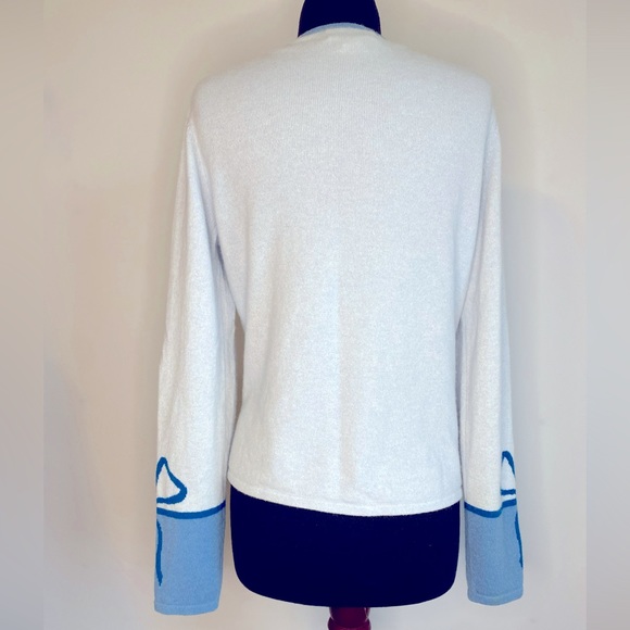 Neiman Marcus Pale Blue Cashmere Cardigan With Bow Cuff Detail - Picture 3 of 6